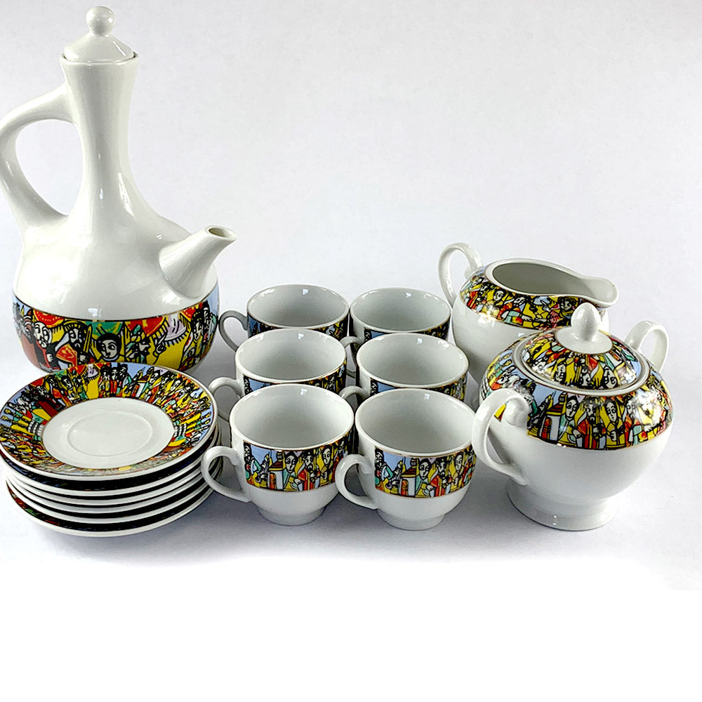 Ethiopian Traditional Coffee Set | ጀበና፣ 6 ስኒዎች፣ ስኳር እና ወተት ማቅረቢያ