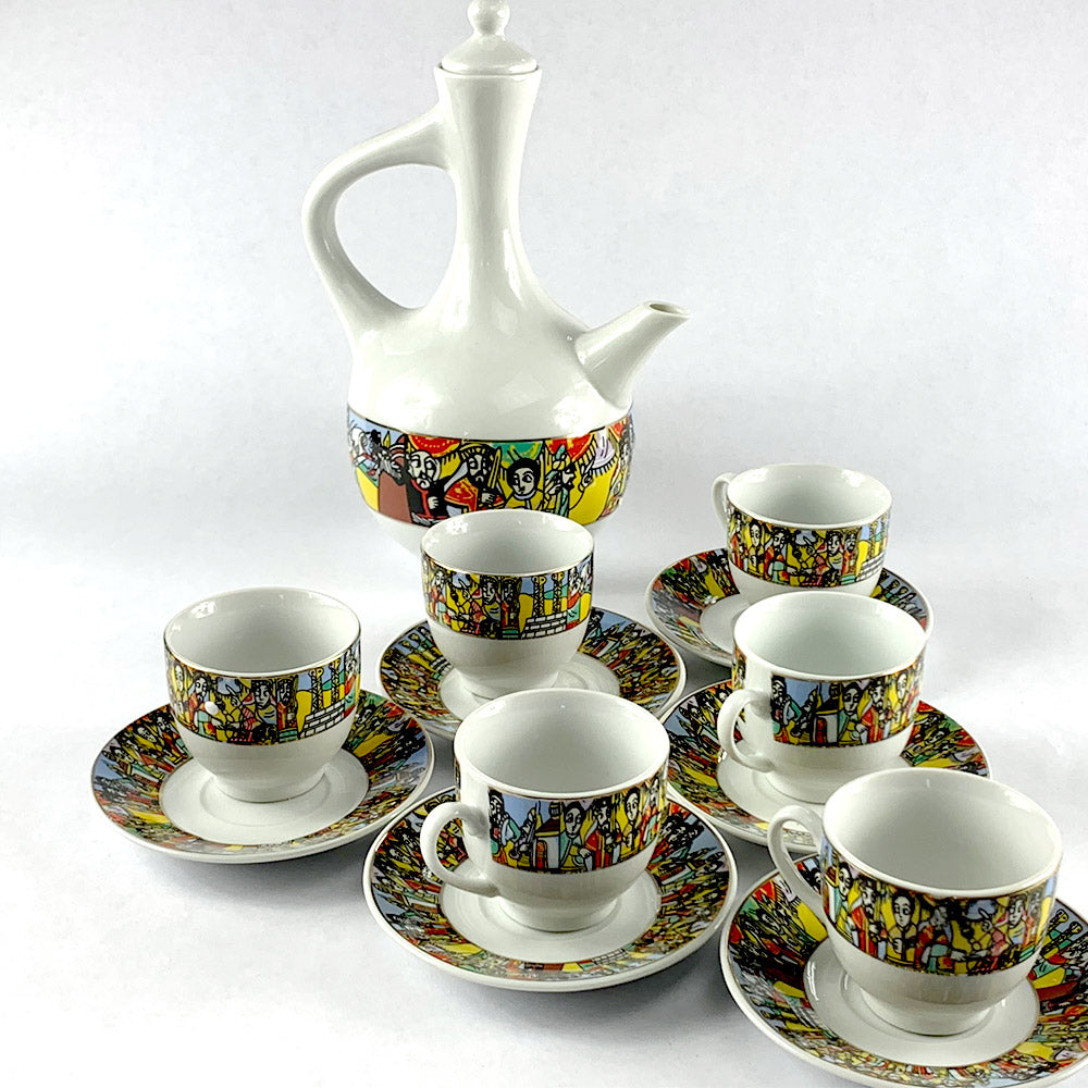 Ethiopian Traditional Coffee Set | ጀበና፣ 6 ስኒዎች፣ ስኳር እና ወተት ማቅረቢያ